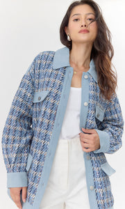 Bailey Mixed Media Tweed/Denim Oversized Jacket