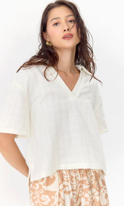 Chelly Textured Pullover Boxy Polo Shirt