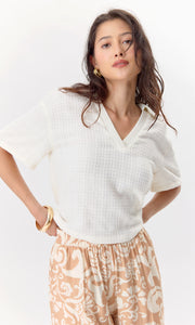 Chelly Textured Pullover Boxy Polo Shirt