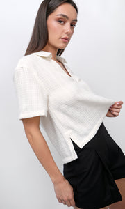 Chelly Textured Pullover Boxy Polo Shirt