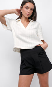 Chelly Textured Pullover Boxy Polo Shirt