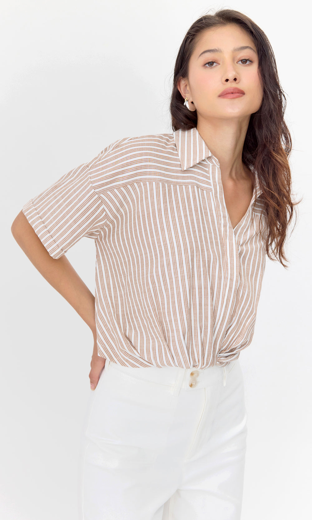 Maria Cropped Twist Front Stripe Shirt | Greylin Collection