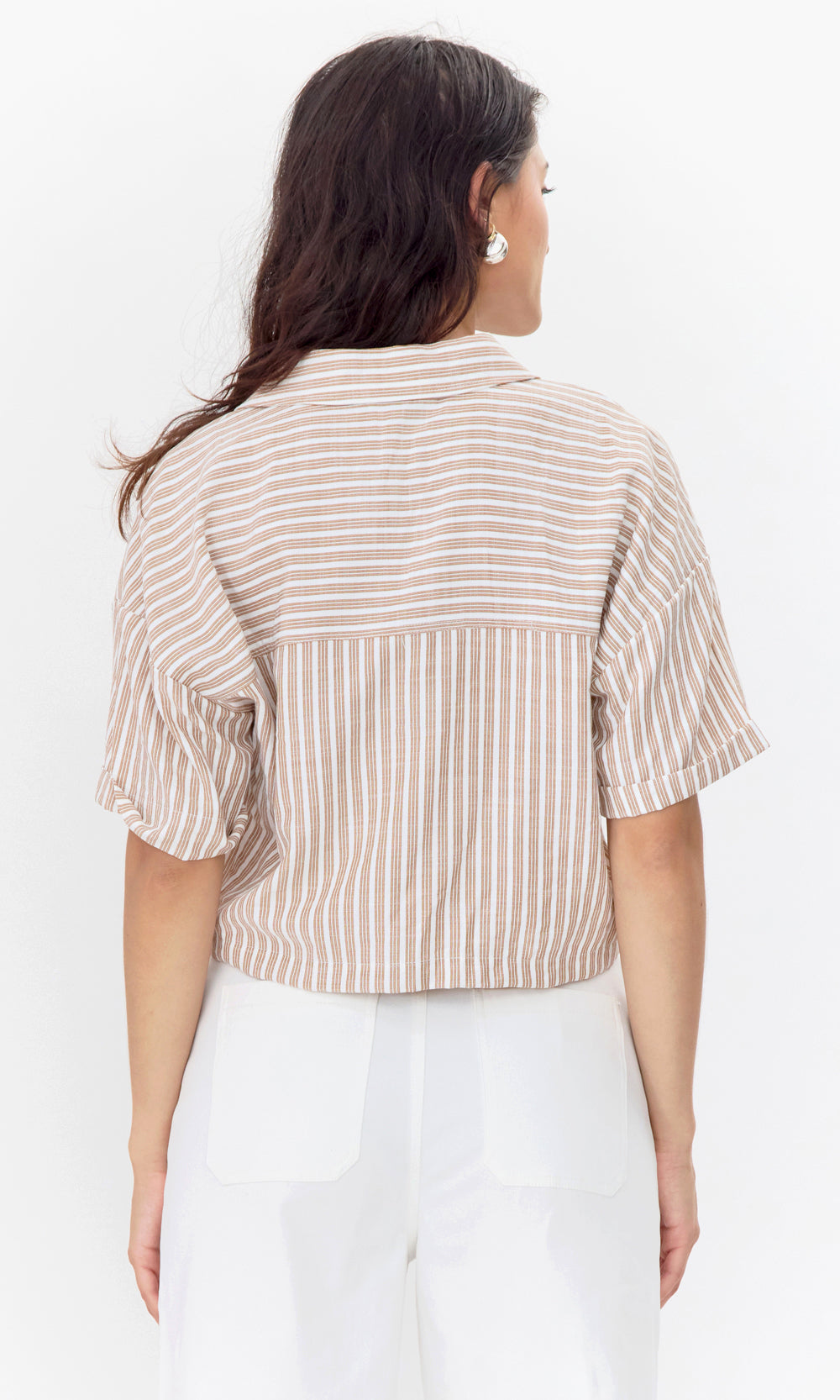 Maria Cropped Twist Front Stripe Shirt | Greylin Collection