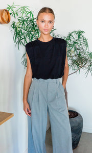 Alisa Padded Shoulder Jersey Bubble Top