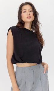 Alisa Padded Shoulder Jersey Bubble Top