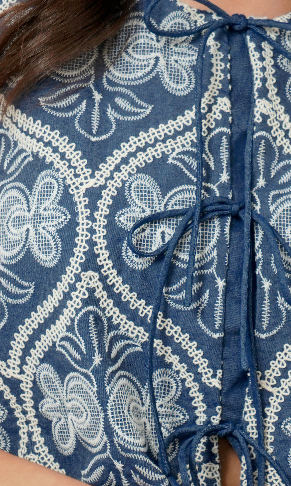 Romy Embroidered Tie Front Shell Top | Greylin Collection