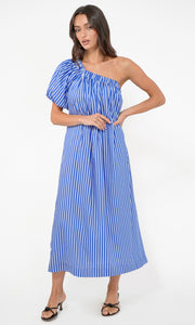Paola Bold Stripe One Shoulder Midi Dress