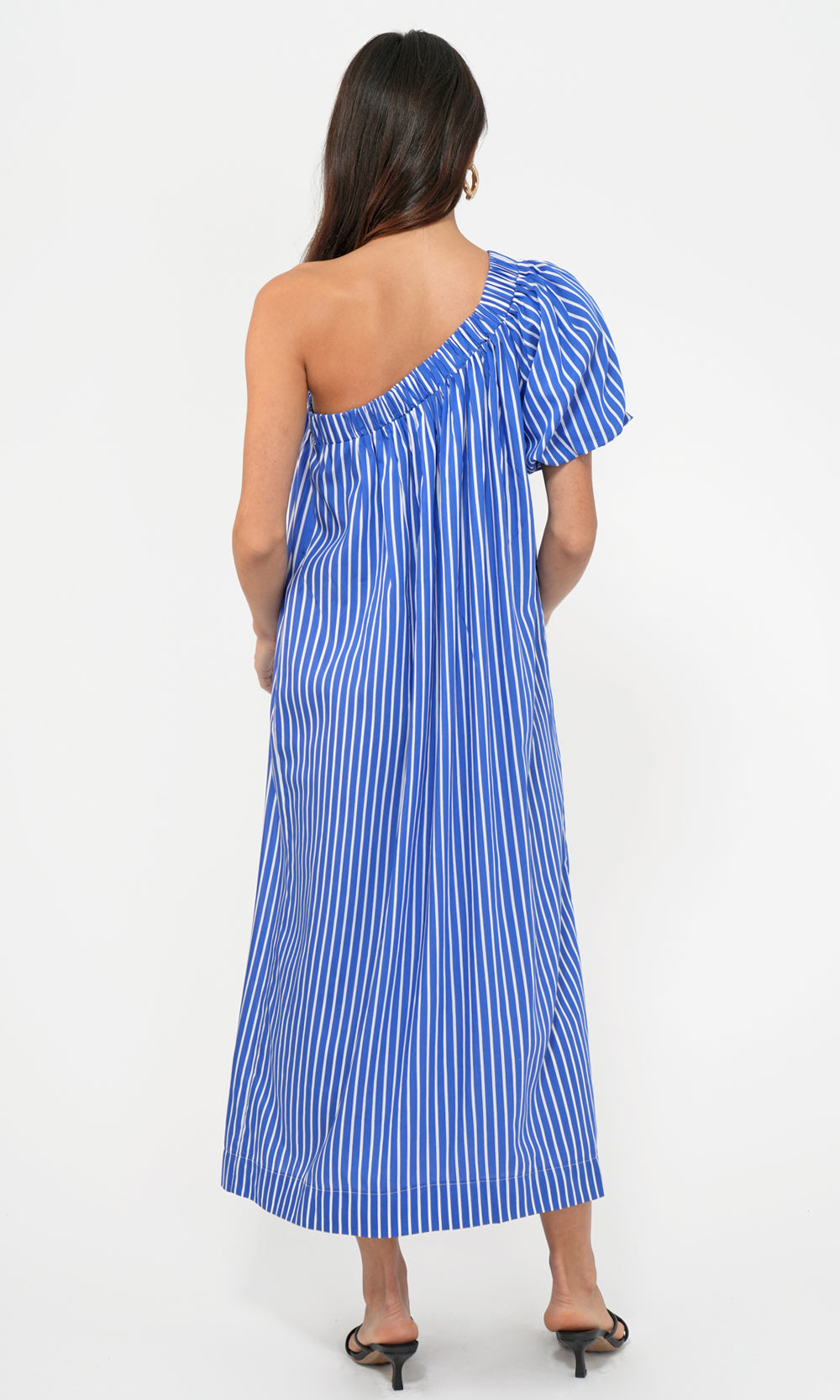 Paola Bold Stripe One Shoulder Midi Dress | Greylin