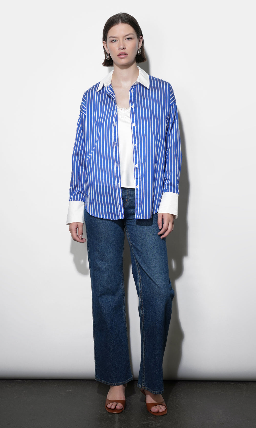Geneviv Oversized Bold Stripe Shirt w/ Contrast Cuff