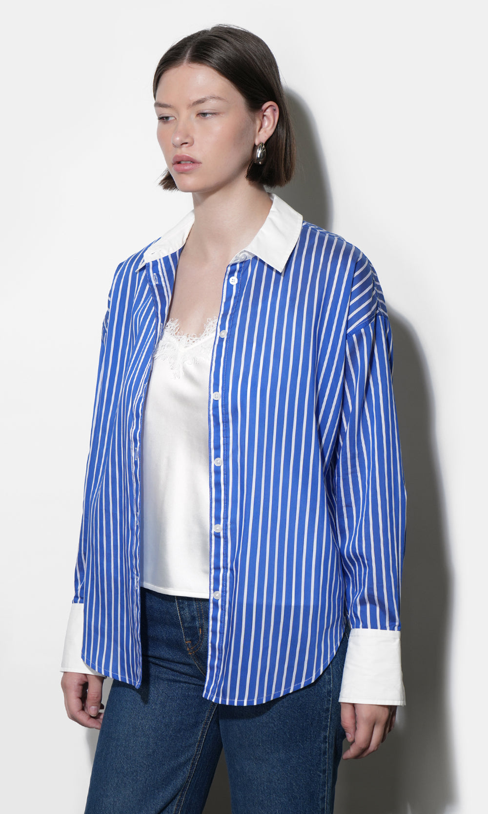 Geneviv Oversized Bold Stripe Shirt w/ Contrast Cuff