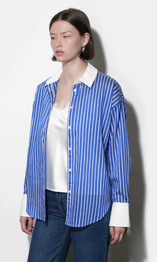 Geneviv Oversized Bold Stripe Shirt w/ Contrast Cuff