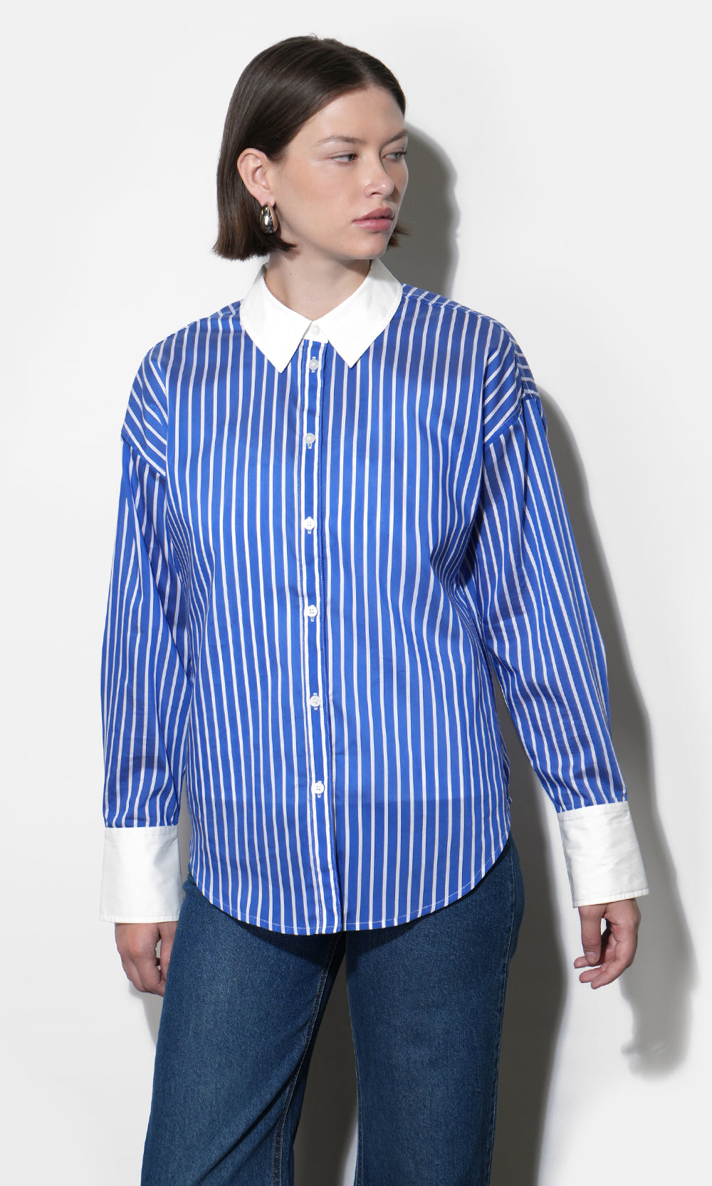 Geneviv Oversized Bold Stripe Shirt w/ Contrast Cuff