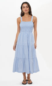 Lisa Stripe Tiered Smocked Midi Dress
