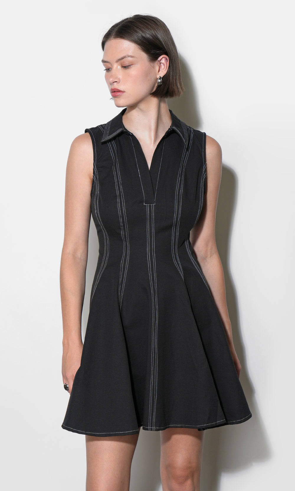 Sydney Topstitch Flare Mini Dress