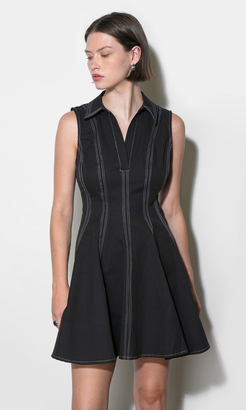 Sydney Topstitch Flare Mini Dress