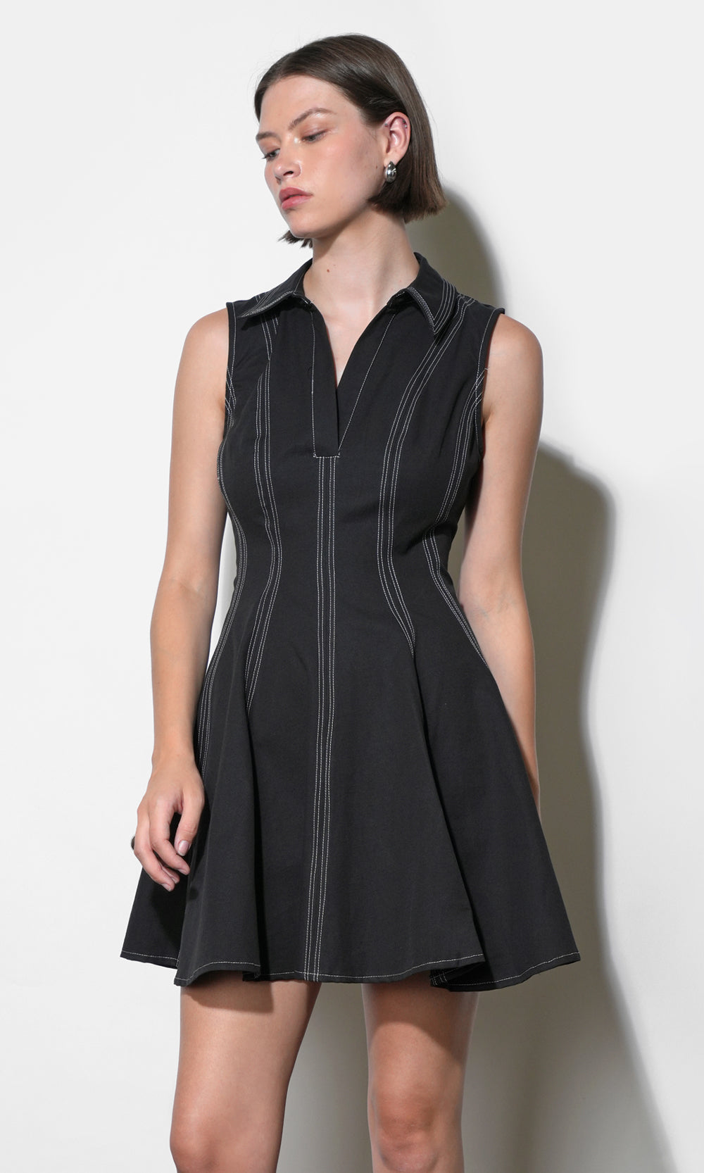 Sydney Topstitch Flare Mini Dress