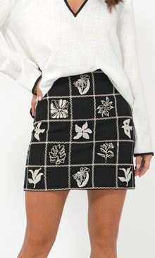 G255S9367 Freya Grid Embroidered Mini Skirt