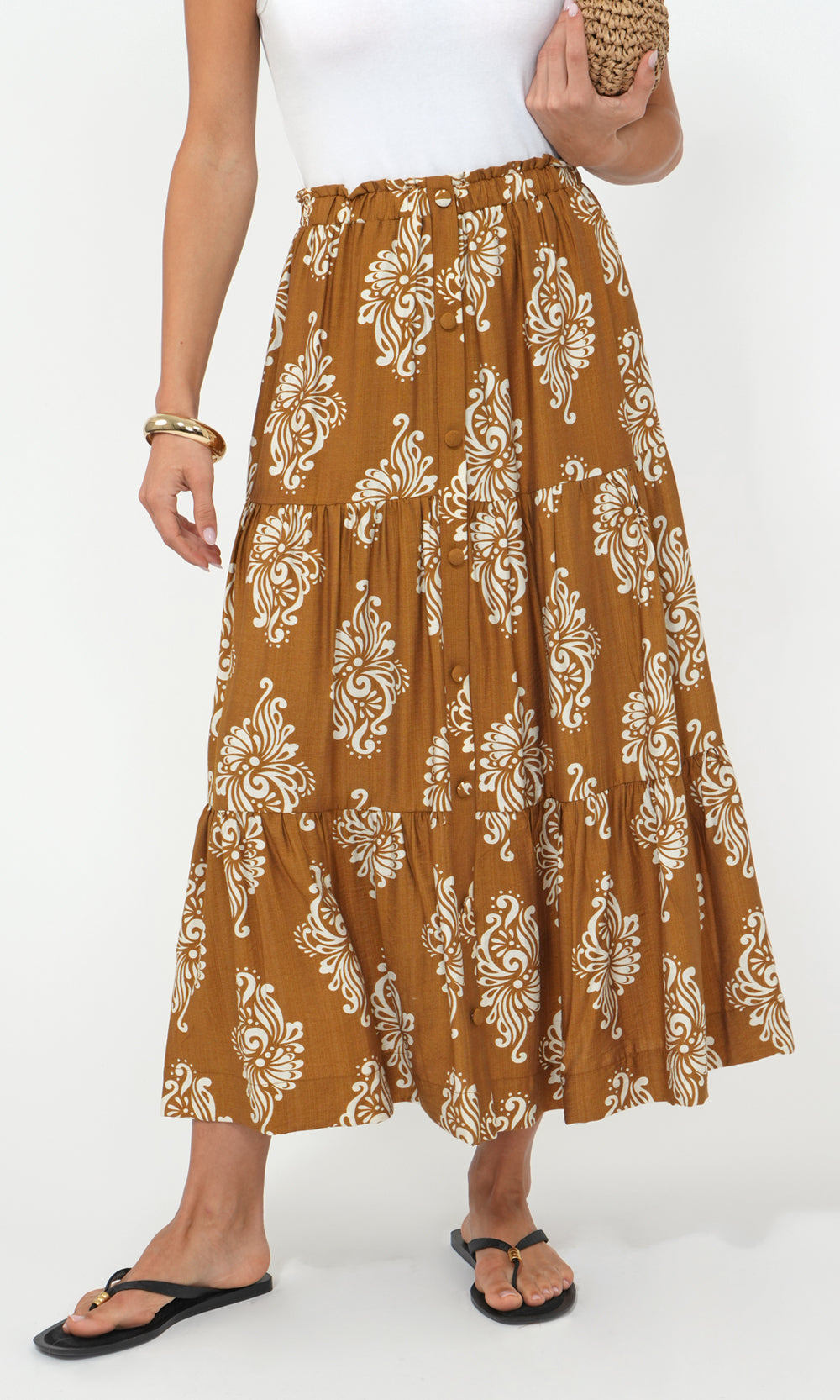 Marcy Print Tiered Midi Skirt