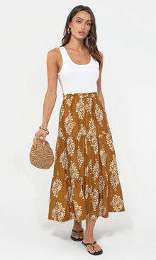 Marcy Print Tiered Midi Skirt