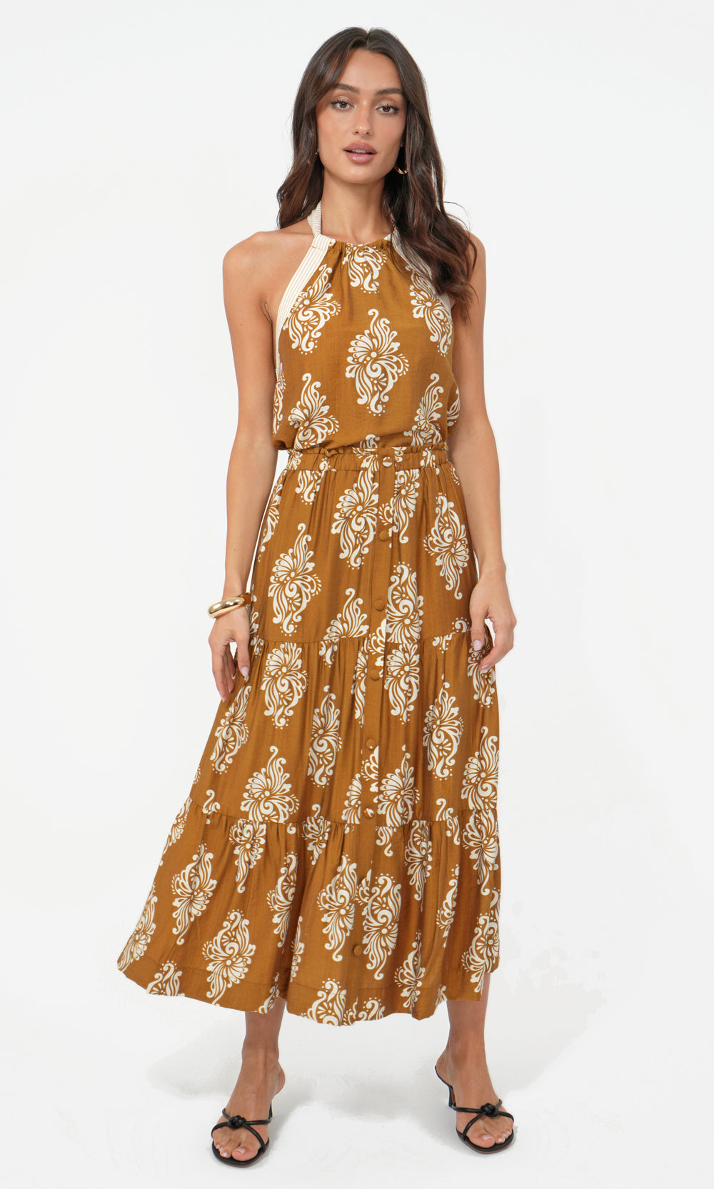 Marcy Print Tiered Midi Skirt