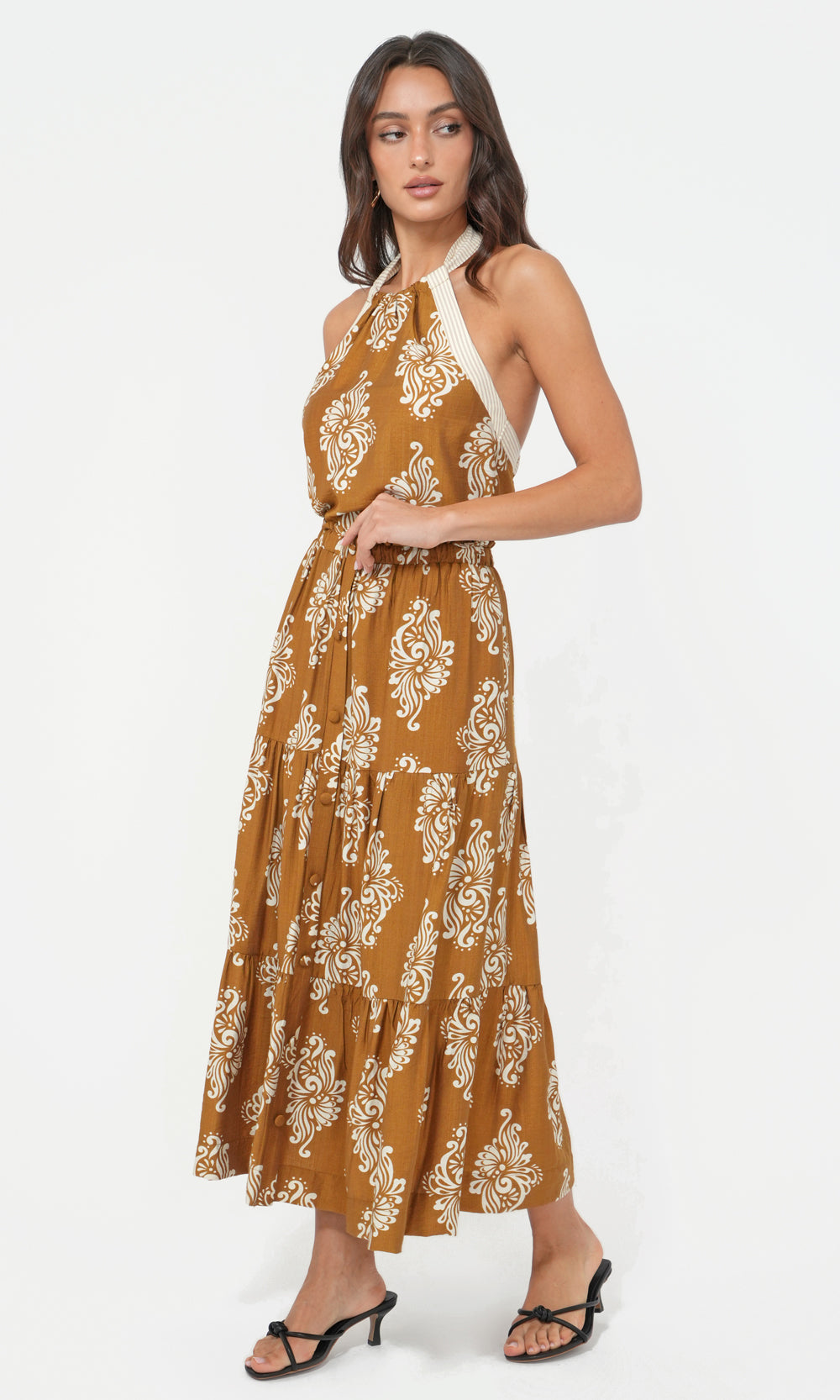 Marcy Print Tiered Midi Skirt