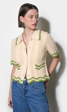 Amelia Scallop Hem Button Up Crochet Cardigan