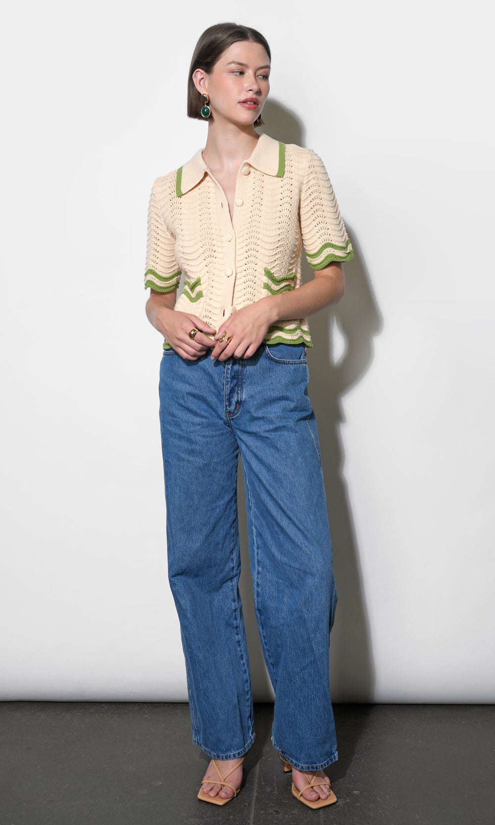 Amelia Scallop Hem Button Up Crochet Cardigan