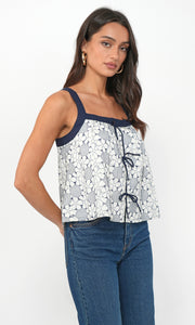 Laira Embroidered Tie Front Top