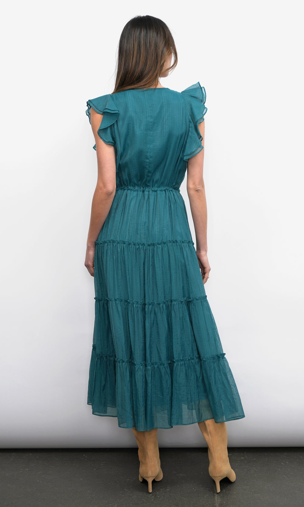 Yvonne Textured Flutter Sleeve Tiered Midi Dress | Greylin Collection Yvonne Textured Flutter Sleeve Tiered Midi Dress | Greylin Collection
