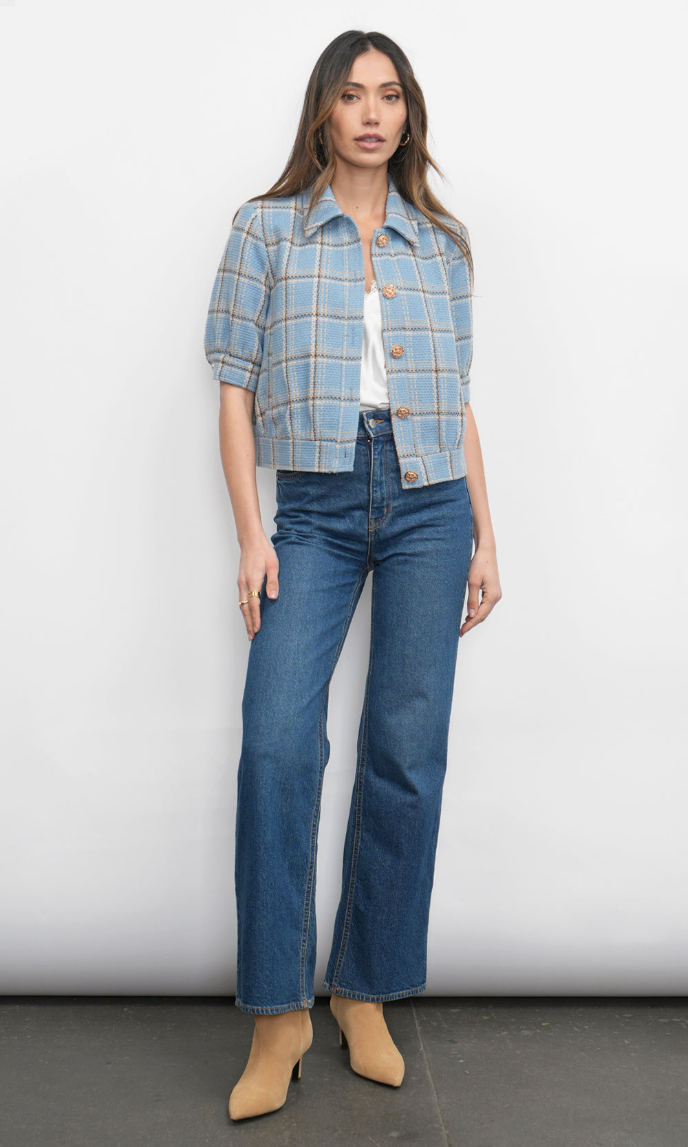 Joanne Short Sleeve Tweed Plaid Jacket | Greylin Collection