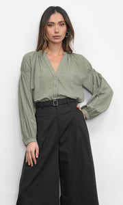 Phoebe Textured Button Up Shirt With Smock Detail