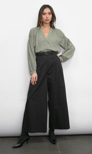 Hera Wide Leg Black Palazzo Twill Pants