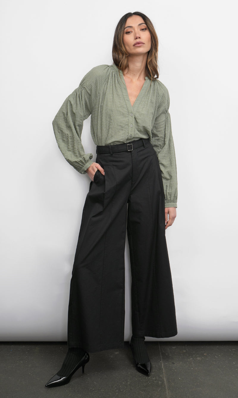 Hera Wide Leg Black Palazzo Twill Pants