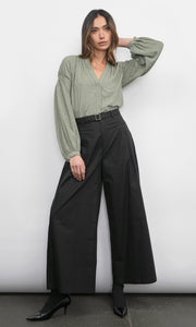 Hera Wide Leg Black Palazzo Twill Pants