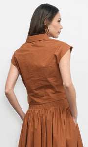 Eloise Wrap Front Extended Shoulder Poplin Top