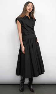 Etienne Smocked Waist Gathered Black Midi Skirt