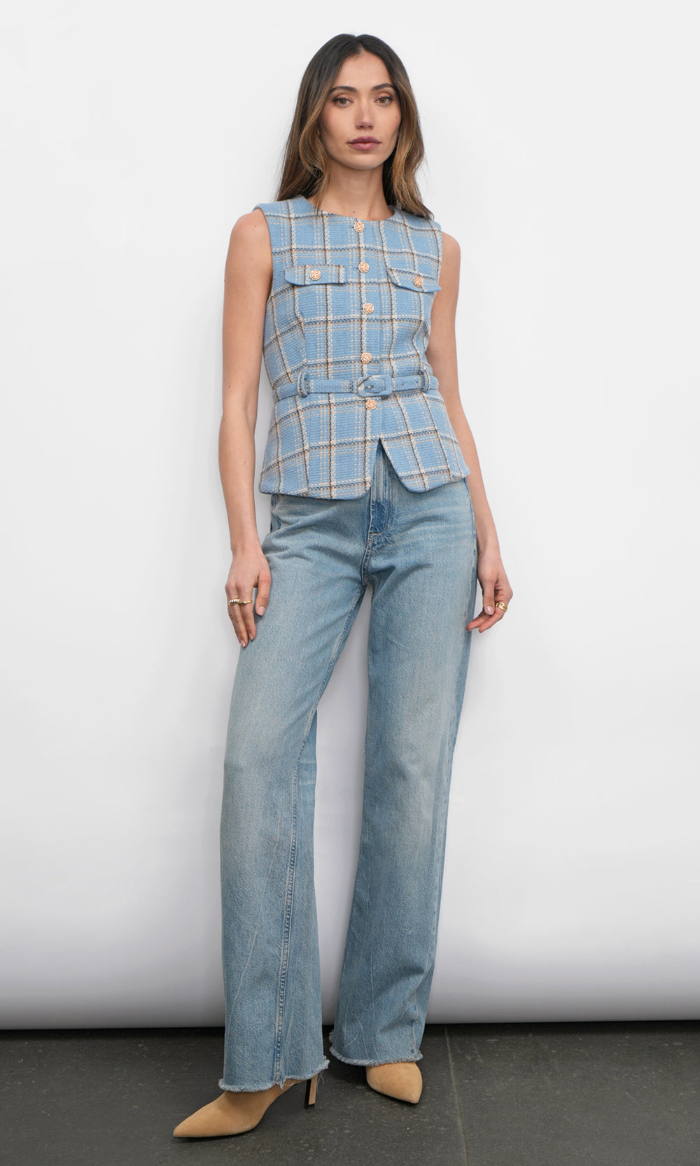 Sloane Belted Plaid Vest | Greylin Collection