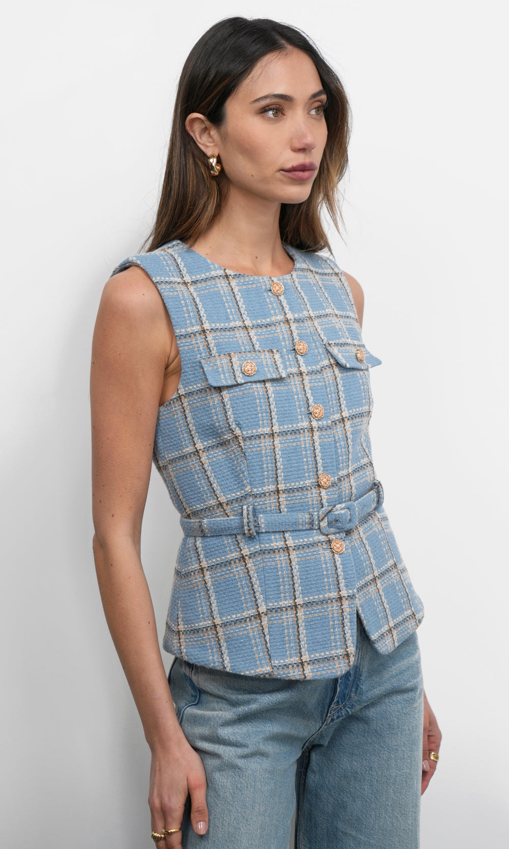 ベスト+ジレ COG THE BIGSMOKE KRISTEN VEST Cropped Fitted Bodice Houndstooth Vest