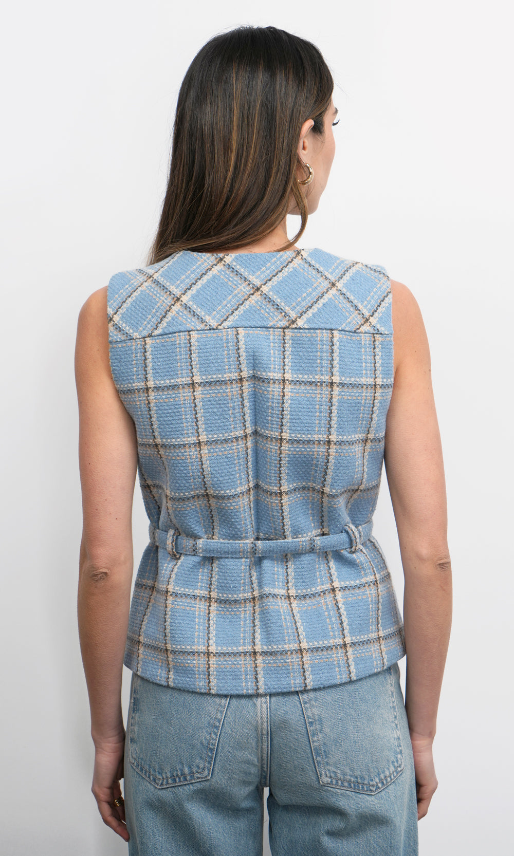 Sloane Belted Plaid Vest | Greylin Collection