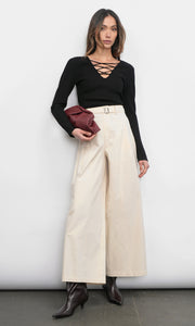 Maxwell Lace Up V-Neck Black Knit Top