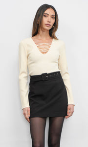 Maxwell Lace Up V-Neck Knit Top