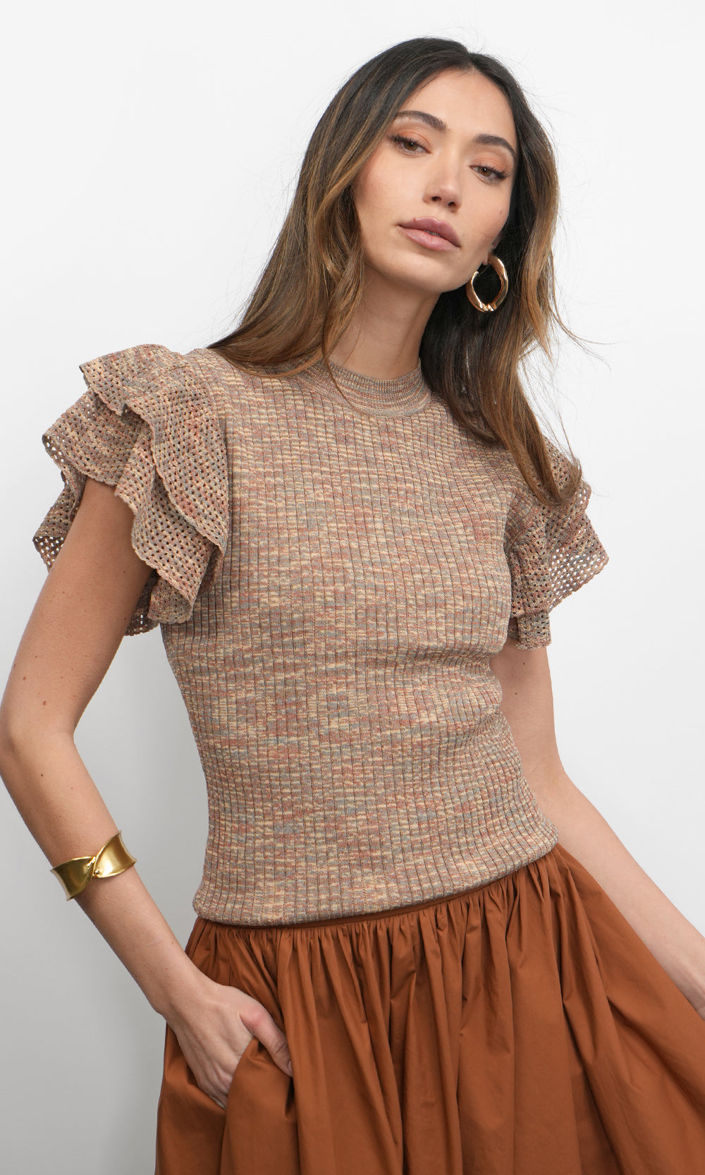 Rowe Crewneck Flutter Sleeve Knit Top | Greylin Collection