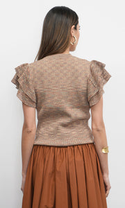Rowe Crewneck Flutter Sleeve Knit Top