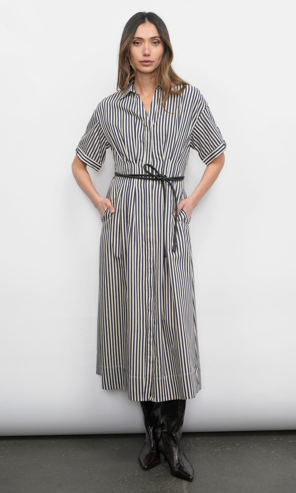 Vanisa Stripe Midi Shirt Dress | Greylin Collection