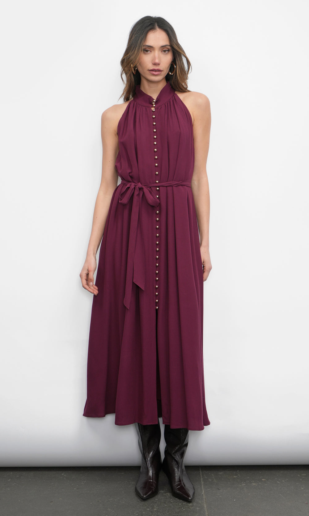 Everley Button Up Tie Front Midi Dress