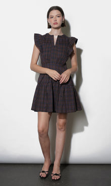 grey plaid mini dress Make A Debut Plaid Strapless Pleated Mini Dress
