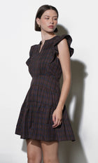 Marlo Plaid Ruffle Sleeve Mini Dress