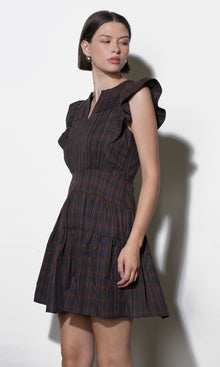 Marlo Plaid Ruffle Sleeve Mini Dress