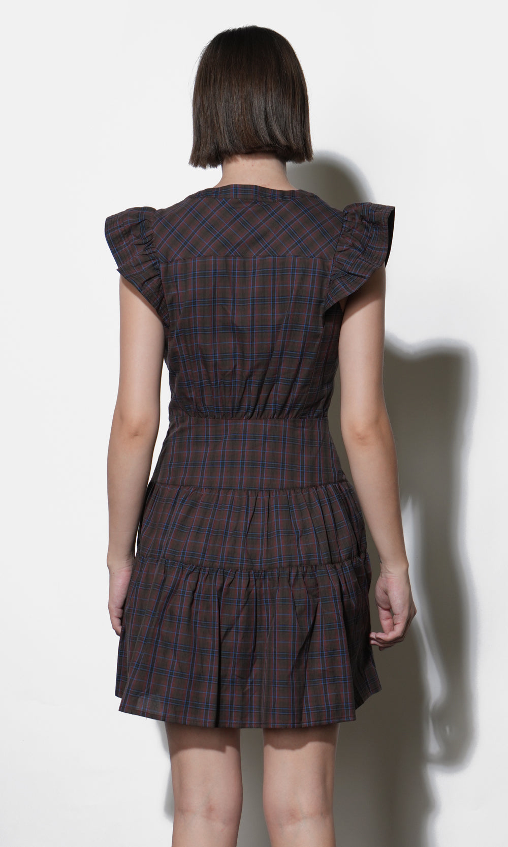 Marlo Plaid Ruffle Sleeve Mini Dress