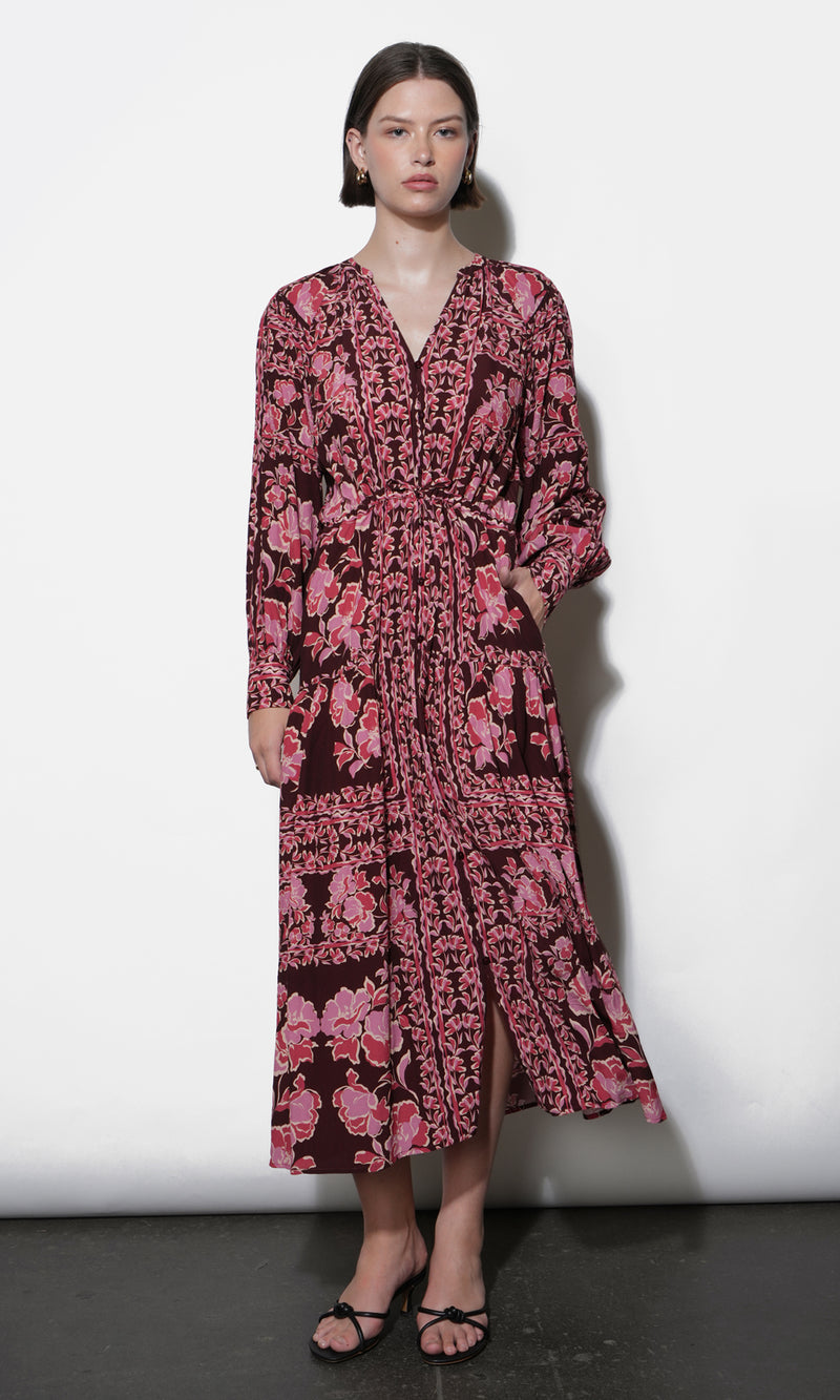 Petra Scarf Print Button Down Midi Dress